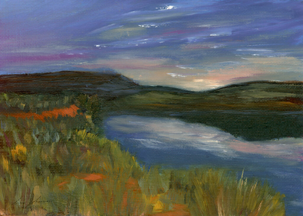 Oil painting of Sand Cove Reservoir